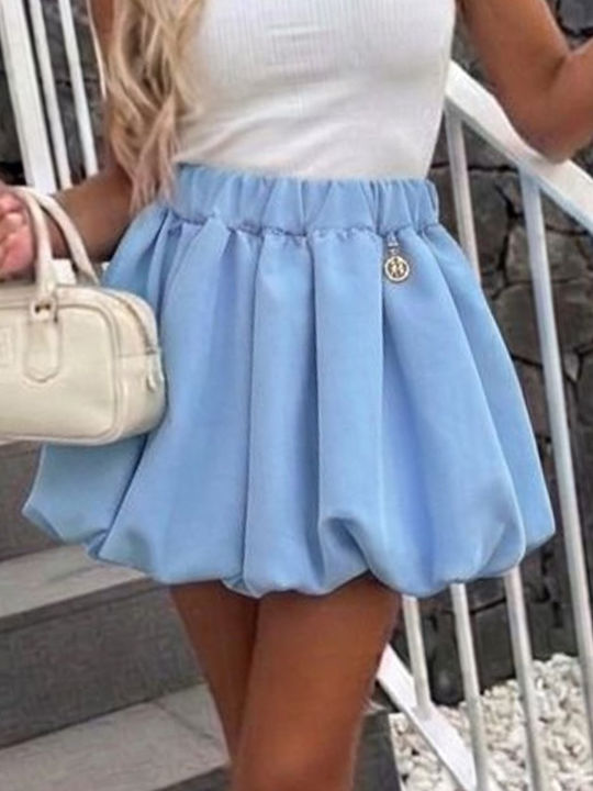 Δερμάτινη Πλισέ Mini Φούστα Baby Blue