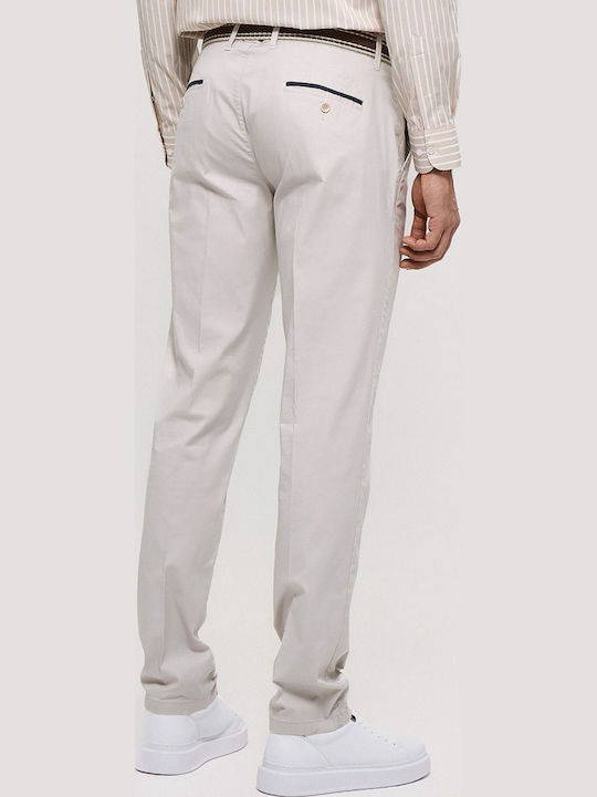 Pantaloni Barbati Chino Elastic Slim Fit Ecru