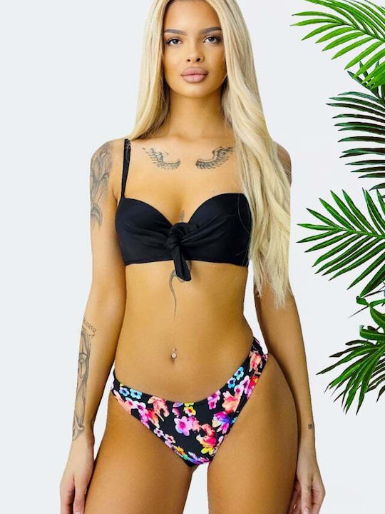 Set Bikini Set De Bikini Push Up Brazilia Floral Negru