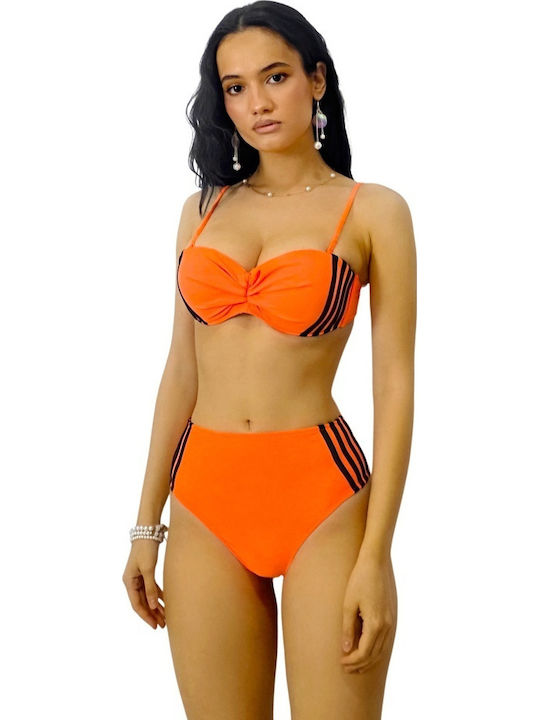 Sport Bikini Set Push Up Shorts High Waist Orange