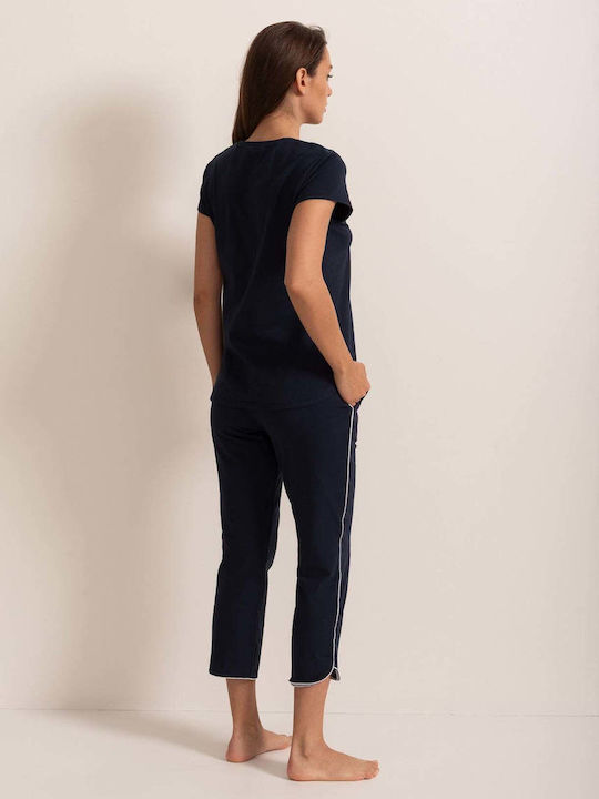 Sofiaman Sofiaman Sommer Baumwollenes Damen Schlafanzug Set Navy Blau