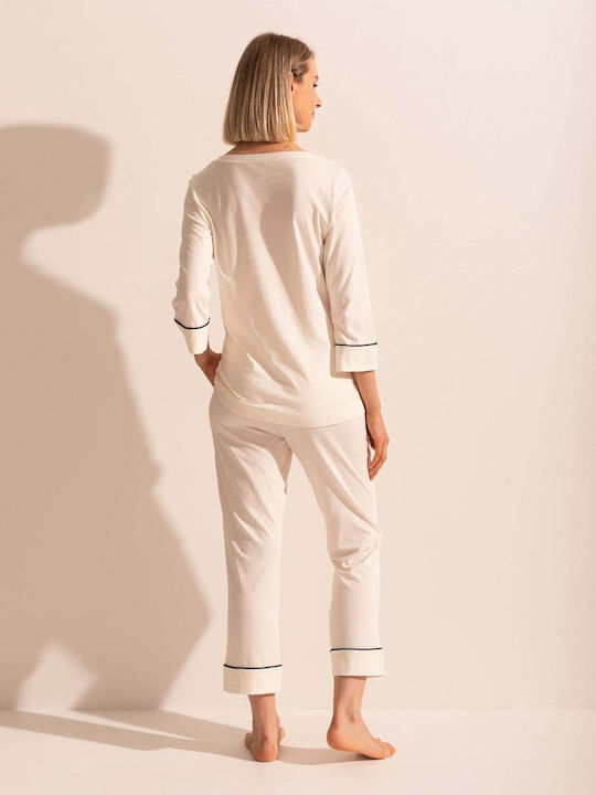 Sofiaman Sofiaman Sommer Baumwollene Damen Schlafanzug Set Weiß