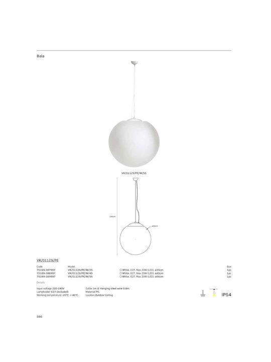 VK Lighting White Ceiling Light with E27 Socket