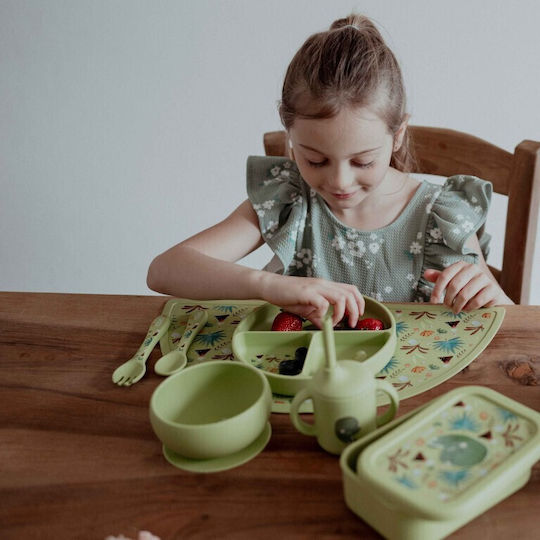 Sassi Junior Kinderlebensmittelbehälter Abendessen-Set aus Silizium Dinosaurier 0,65 Liter Grüne