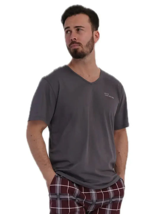 Vienetta Secret Summer Checked Men's Cotton Pyjamas Gray