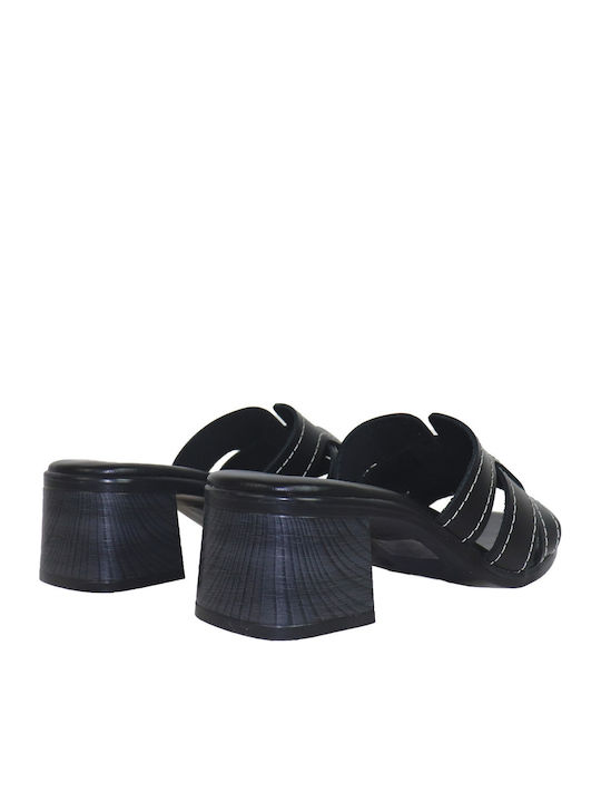 Leather Mules With Low Heel In Black Colour