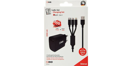 2GO Φορτιστής με Θύρα USB-A και Καλώδιο Lightning 15W Μαύρος (797257)