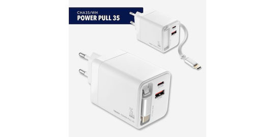 Troika GaN Wireless Charger with USB-A Port and USB-C Port 35W Power Delivery White (Power Pull 35)