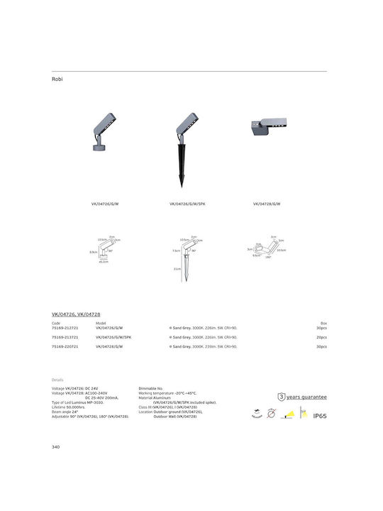 VK Lighting LED Θερμό Λευκό Σποτ σε Γκρι Χρώμα