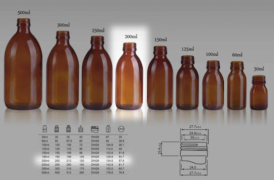Μπουκάλι Ευρυλαίμιο Καραμελέ 200ml Pp28 4 Τεμ