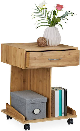 Square Wooden Side Table with Wheels Brown W46xL43xH56.5cm