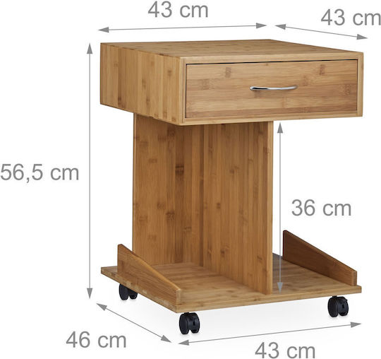 Square Wooden Side Table with Wheels Brown W46xL43xH56.5cm