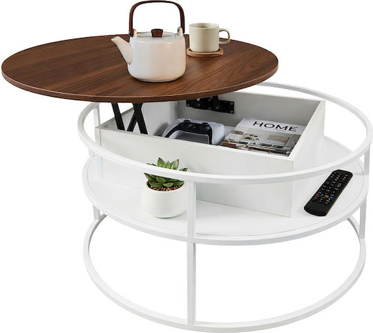 Round Central Wooden Coffee Table with Lifting Mechanism White/Brown L80xW80xH46cm