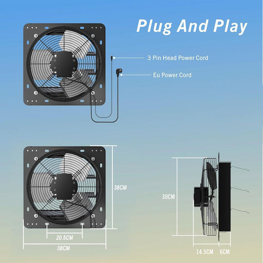 Aygrochy Ventilator Industrial Axial 300 Mm Motor Ec 40w Debit Aer 1630 M³/h 9 Viteze Reglabil Montare Pe Perete Geamuri Garaj Mansardă Bucătărie Zgomot Redus 42 Db Clasa Energetică A