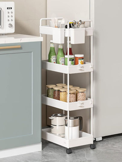Home Use Kitchen Trolley Plastic 4 Tiers White 40x21.5x91.5cm