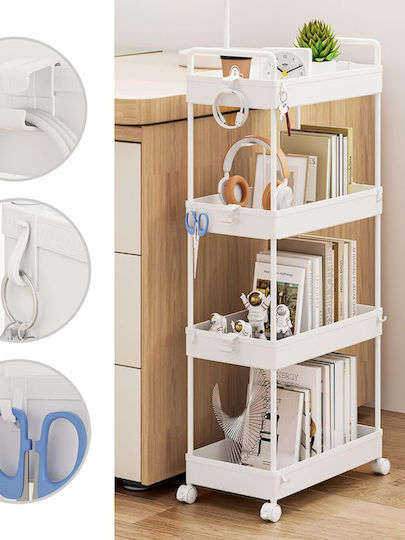 Home Use Kitchen Trolley Plastic 4 Tiers White 40x21.5x91.5cm