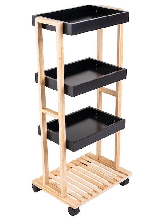Estia Bamboo Essentials Wooden Kitchen Trolley 3 Tiers Black 40x30x88cm