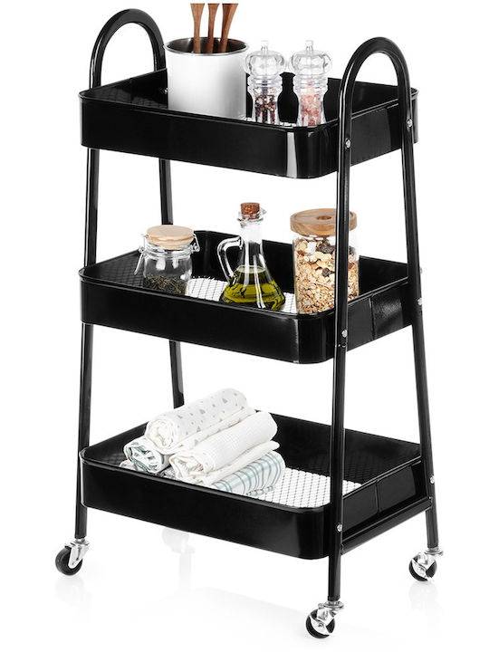 Metallisches Küchenwagen mit 3 Ebenen Schwarz 44x31.5x79.5cm