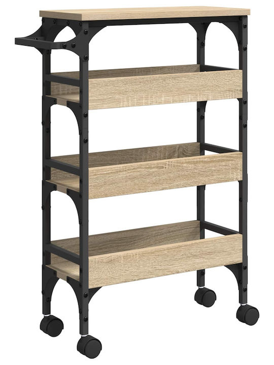 vidaXL Wooden Kitchen Trolley 3 Tiers Brown 53x20x76cm
