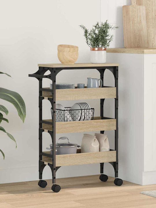 vidaXL Wooden Kitchen Trolley 3 Tiers Brown 53x20x76cm