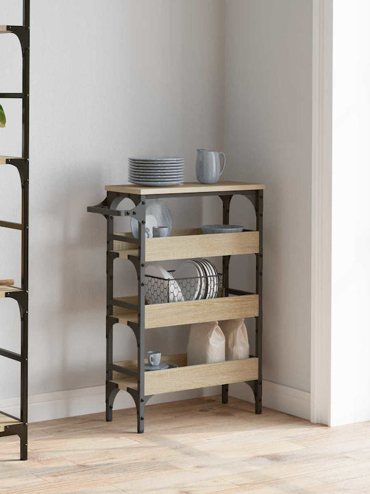 vidaXL Wooden Kitchen Trolley 3 Tiers Brown 53x20x76cm