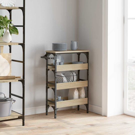 vidaXL Wooden Kitchen Trolley 3 Tiers Brown 53x20x76cm