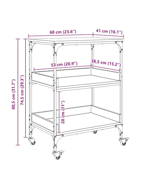 vidaXL Τρόλεϊ Κουζίνας Ξύλινο 3 Θέσεων Καφέ 60x41x80.5cm