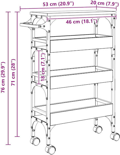 vidaXL Wooden Kitchen Trolley 3 Tiers Brown 53x20x76cm