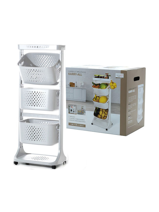 Bakaji Plastic Kitchen Trolley 3 Tiers White 44x29x112cm