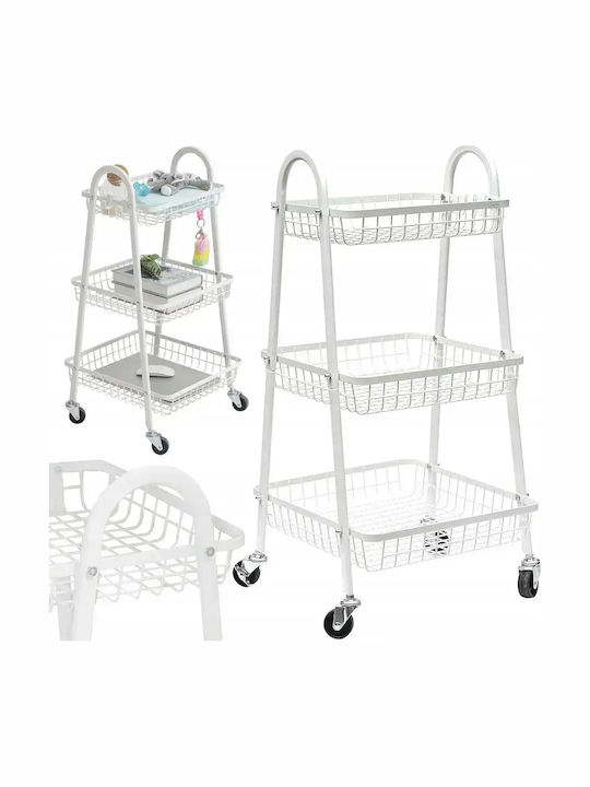 Verk Group Metallic Kitchen Trolley 3 Tiers White 40x32x78cm