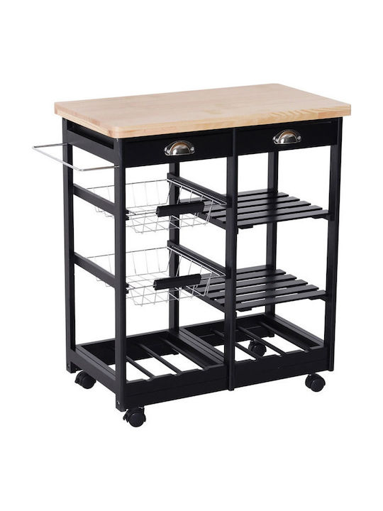 HomCom Wooden Kitchen Trolley 6 Tiers Black 74x37x76cm