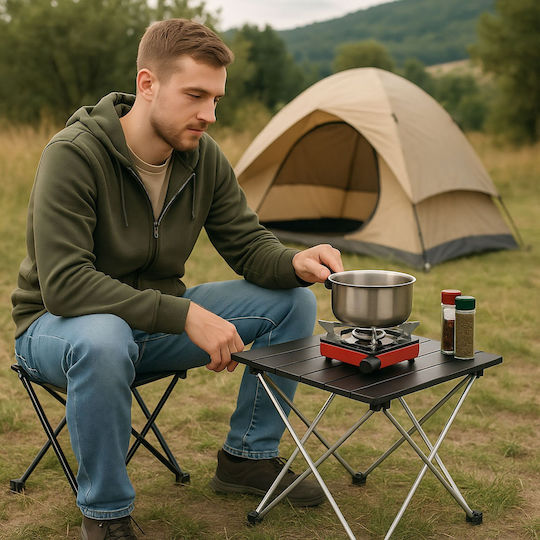 Relaxdays Tabel Aluminiu pentru Camping Pliabil 32x39x34cm Negru