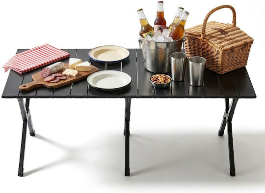 Relaxdays Tabel Oțel pentru Camping Pliabil 44x120x60cm Negru
