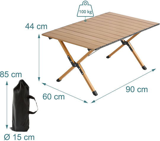 Relaxdays Tabel Oțel pentru Camping Pliabil 44x90x60cm Maro
