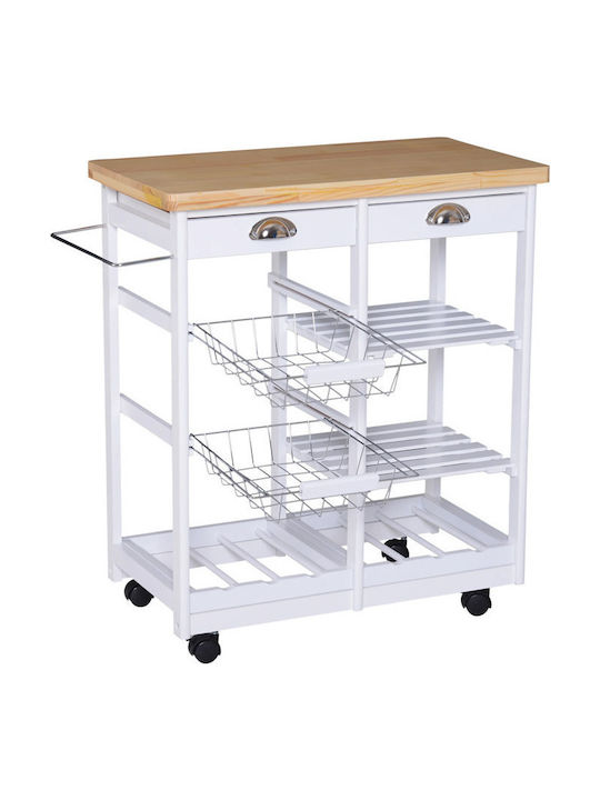 HomCom Τρόλεϊ Κουζίνας Ξύλινο 6 Θέσεων Λευκό 74x37x76cm
