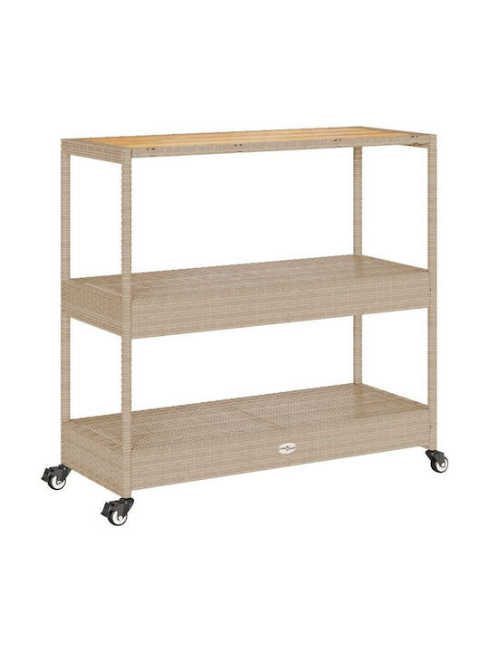 vidaXL Wooden Kitchen Trolley 3 Tiers Beige 101x40x100cm