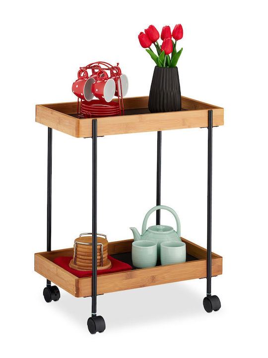 Relaxdays Troleu De Bucătărie Metalic Cu 2 Locuri Negru 46x28x57cm