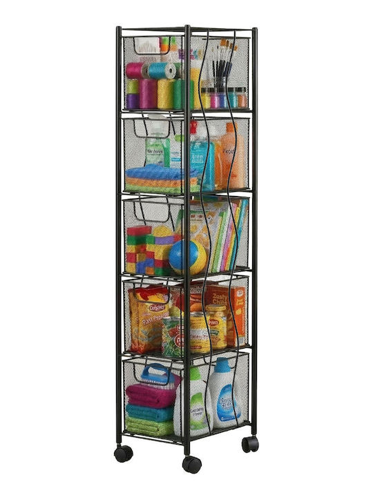 Relaxdays Troleu Bucătărie Metalic Capacitate 5 Negru 28x20x98cm
