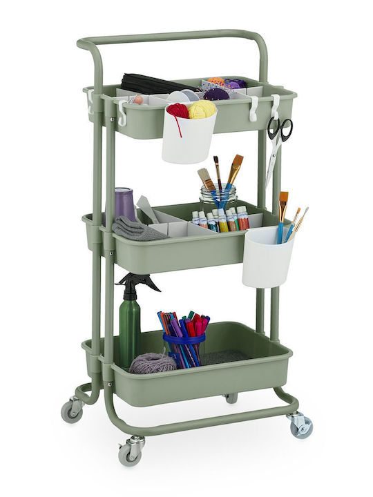 Relaxdays Troler De Bucătărie Metalic Cu 3 Locuri Verde 42.5x36x86cm