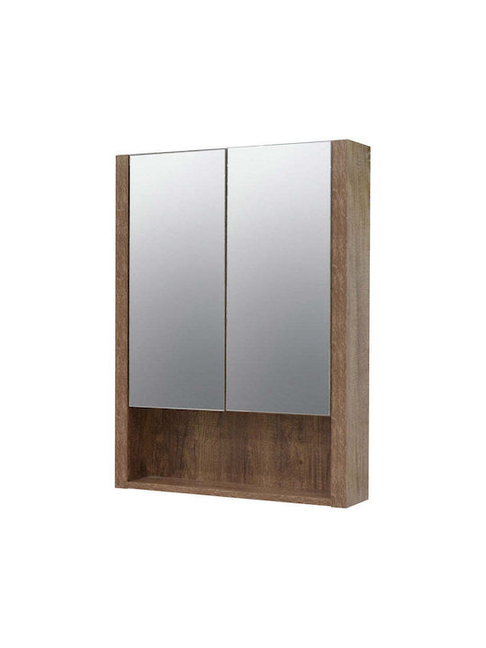 Inter Ceramic Банско Огледало от Плайвуд с Рафт & Шкаф 60x13.5см Кафяв