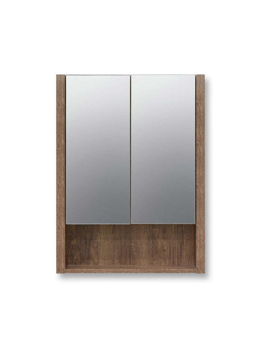 Inter Ceramic Банско Огледало от Плайвуд с Рафт & Шкаф 60x13.5см Кафяв