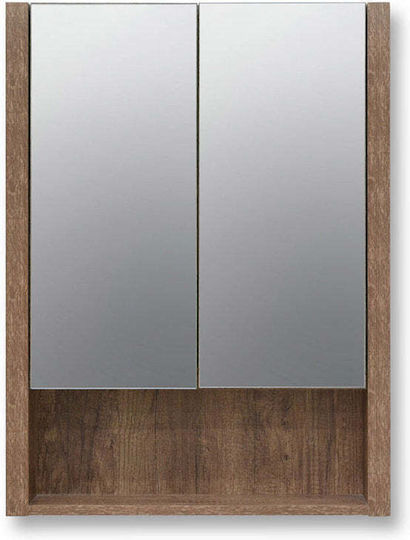 Inter Ceramic Rechteckiger Badezimmerspiegel aus Sperrholz mit Regal & Schrank 60x13,5cm Braune