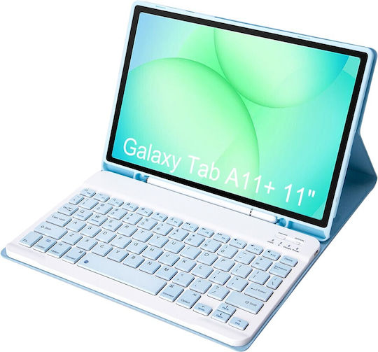 Bluetooth Klappdeckel mit Tastatur Hellblau (Samsung Galaxy Tab A11 Plus)