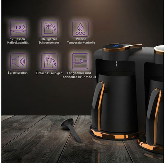 Inca Turbo Wonder Serie Touch-Control Duo Elektrische griechische Kaffeekanne 400W mit Gewicht 2lt Schwarz