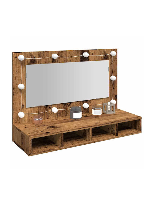 vidaXL Bathroom Mirror Led made of Plastic with Shelf & Cabinet 90x31.5cm Brown