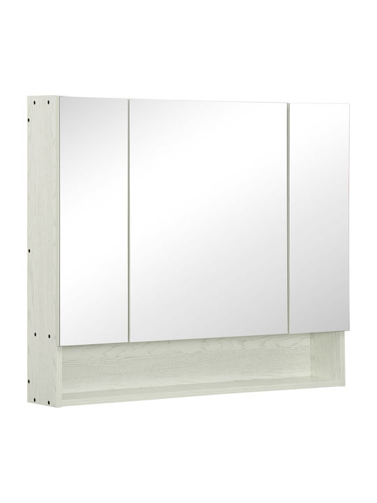 Kleankin 834-425WT Правоъгълена Банско Огледало с Рафт & Шкаф 90x75см Бял