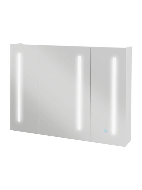 Kleankin Банско Огледало LED от MDF с Рафт 90x15см Бял