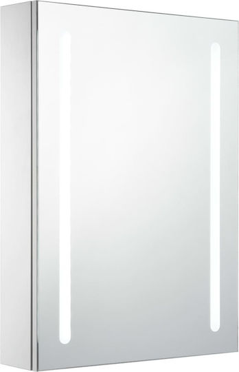 vidaXL Правоъгълена Банско Огледало LED от MDF с Шкаф 50x70см Бял