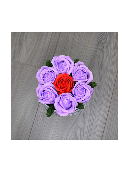 Aranjament Floral Glamour Floare Cutie Rotundă 7 Trandafiri Săpun