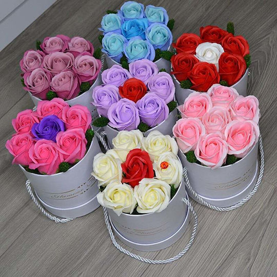 Aranjament Floral Glamour Floare Cutie Rotundă 7 Trandafiri Săpun